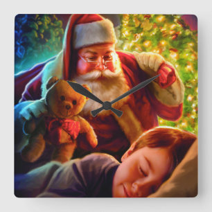 Santa Christmas Square Wall Clock
