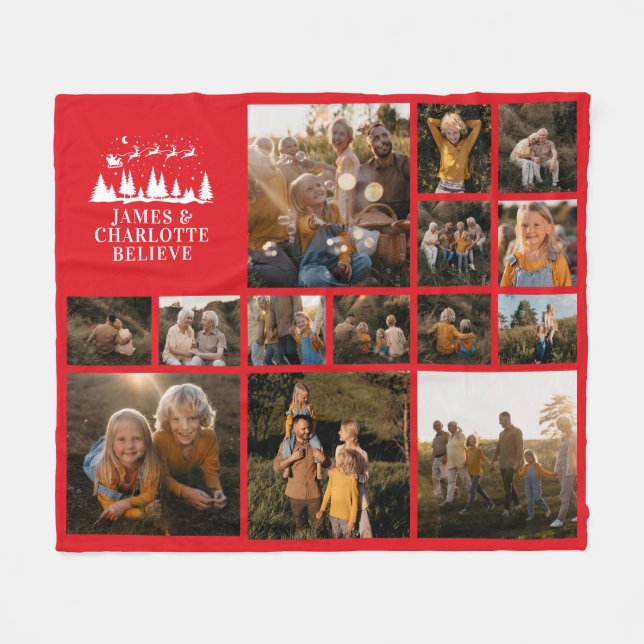Santa Christmas traditional believe photo collage Fleece Blanket (Front (Horizontal))
