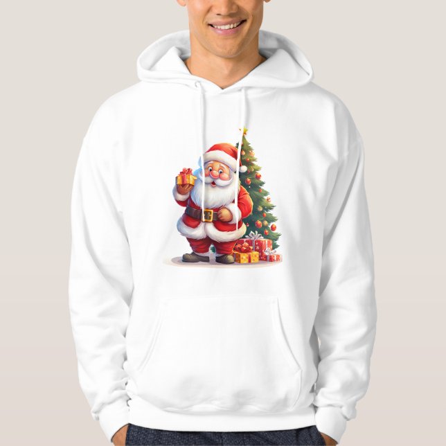 Santa,Christmas Tree And Gift Hoodie (Front)