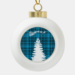santa christmas tree blue checkered plaid ceramic ball christmas ornament