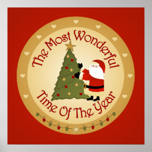 Santa Christmas Tree Poster