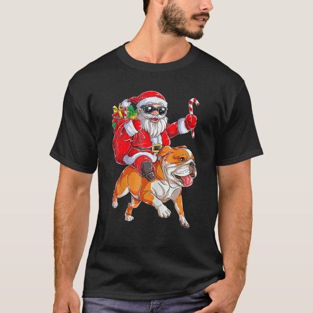 Santa Christmas Tree  Santa Claus Riding English B T-Shirt (Front)