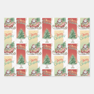 Santa Christmas Tree  Wrapping Paper Sheet