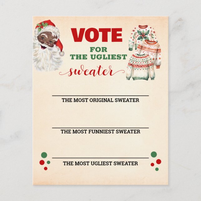 Santa Christmas Ugly Sweater Voting Card (Front)