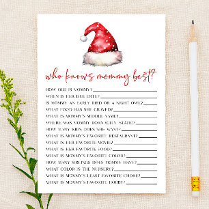 Santa Christmas Who Knows Mummy Baby Shower Game Stationery