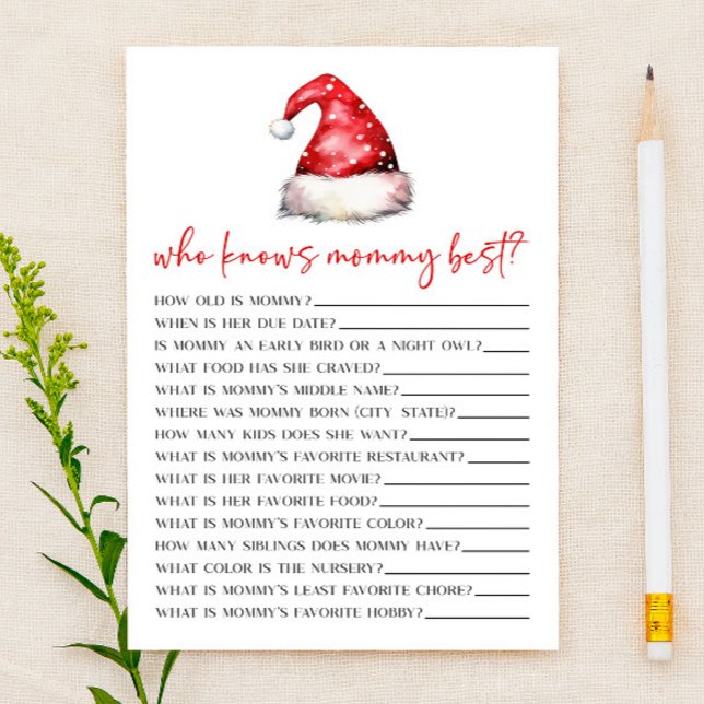 Santa Christmas Who Knows Mummy Baby Shower Game Stationery (Creator Uploaded)