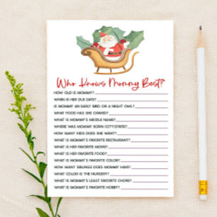 Santa Christmas Who Knows Mummy Baby Shower Game Stationery