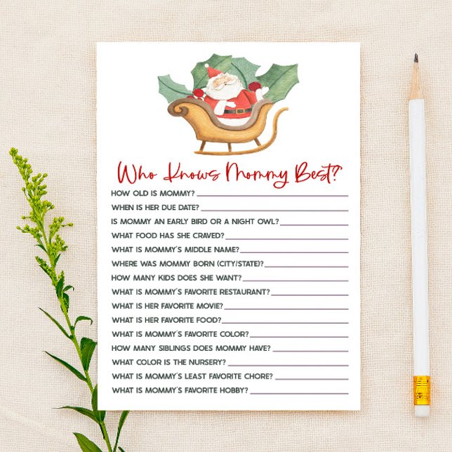 Santa Christmas Who Knows Mummy Baby Shower Game Stationery (Creator Uploaded)