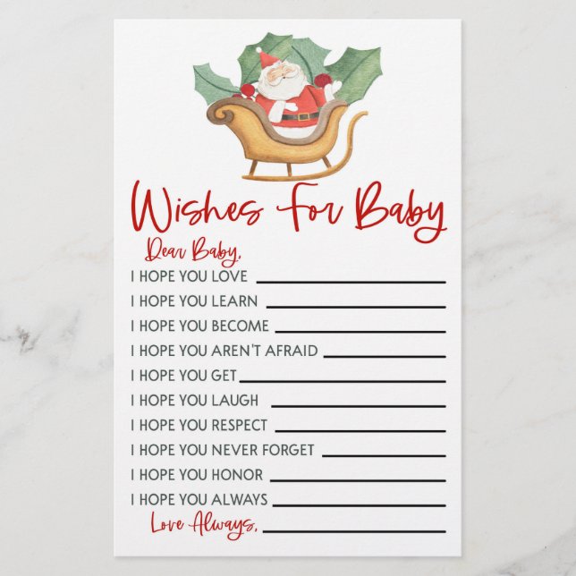 Santa Christmas Wishes For Baby Shower Activity Stationery (Front)