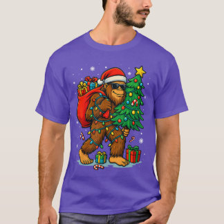 Santa Christmasree Lights Xmas Boys Men Sasquatch T-Shirt