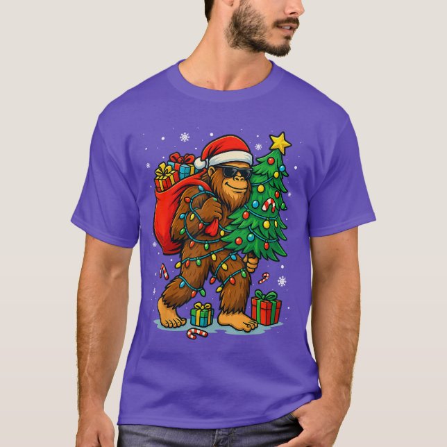 Santa Christmasree Lights Xmas Boys Men Sasquatch  T-Shirt (Front)