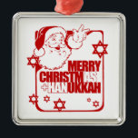 Santa Christmukkah red Metal Ornament<br><div class="desc">Ornaments</div>
