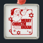 Santa Christmukkah red Metal Ornament<br><div class="desc">Ornaments</div>