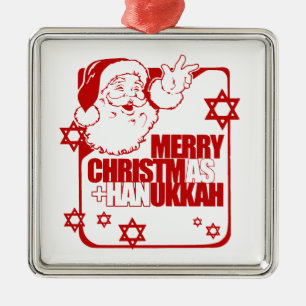 Santa Christmukkah red Metal Ornament