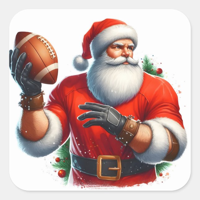 Santa Chucks a Football in Winter Square Sticker (Front)