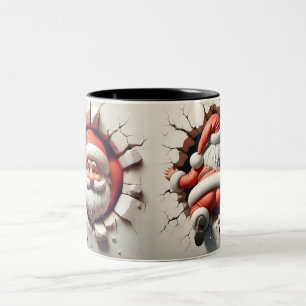 Santa Claus 3D back and front views Two-Tone Coffee Mug