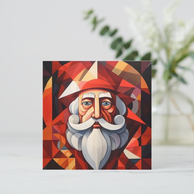 Santa Claus Abstract Art Holiday Card (Standing Front)
