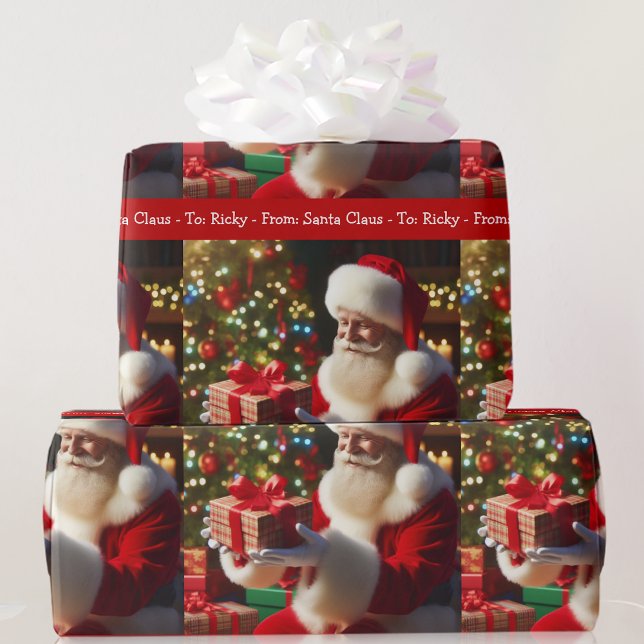 Santa Claus Add Boy Girl's Name Christmas Green Wrapping Paper (Creator Uploaded)