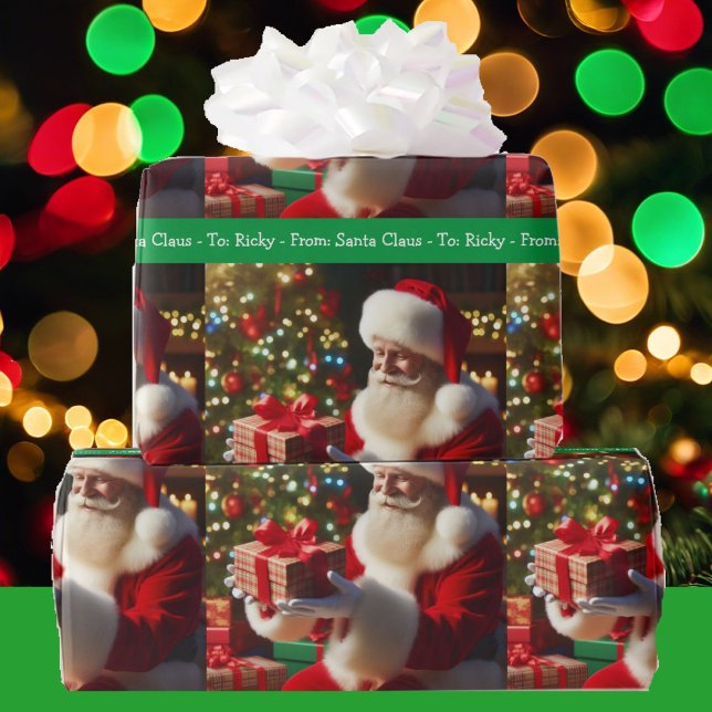 Santa Claus Add Boy Girl's Name Christmas Green Wrapping Paper (Creator Uploaded)