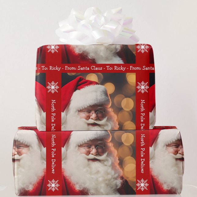 Santa Claus Add Boy Girl's Name Christmas Red Wrapping Paper (Creator Uploaded)