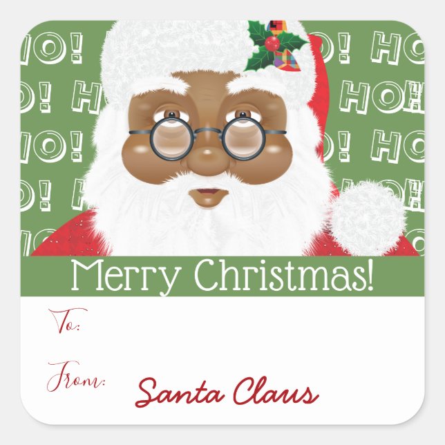 Santa Claus African American Christmas Gift Square Sticker (Front)
