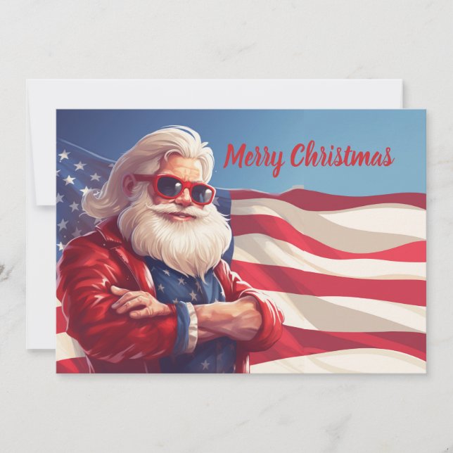 Santa Claus American Flag Holiday Card (Front)