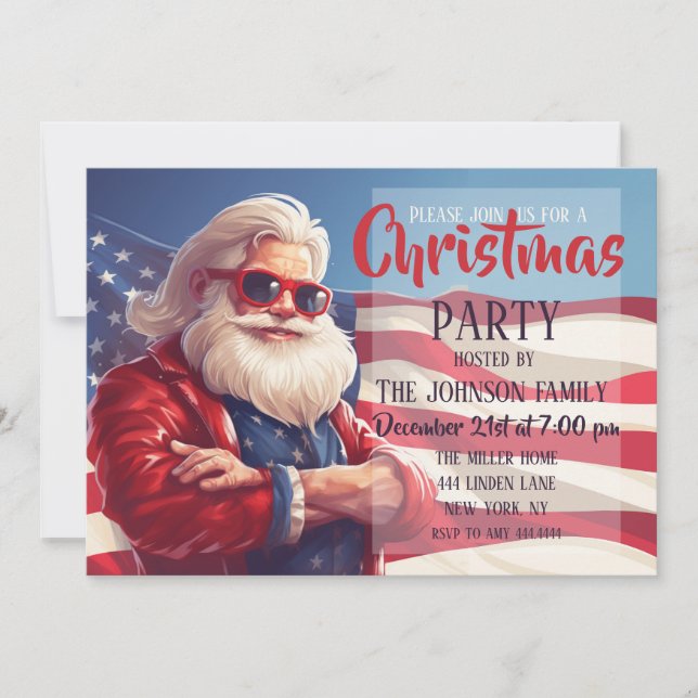 Santa Claus American Flag Invitation (Front)
