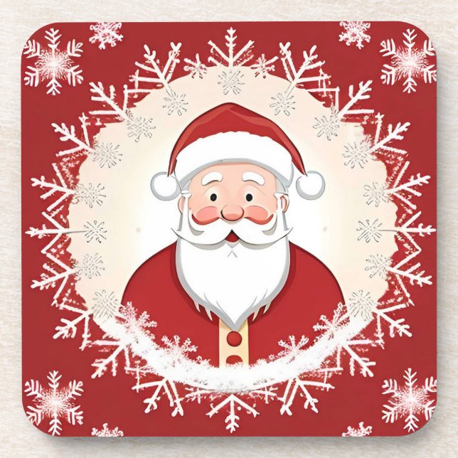 Santa Claus Amidst Snowflakes Coaster (Front)