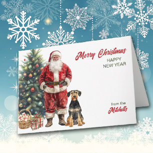 Santa Claus and Airedale Terrier Dog Christmas Holiday Card