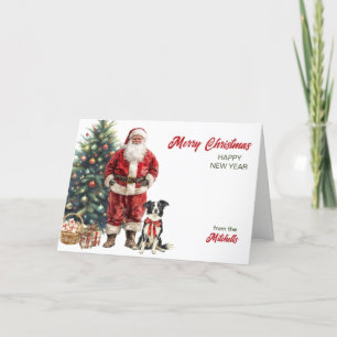 Santa Claus and Border Collie Dog Christmas Holiday Card