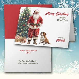 Santa Claus and Bulldog Christmas Holiday Card