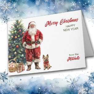 Santa Claus and Cairn Terrier Dog Christmas Holiday Card