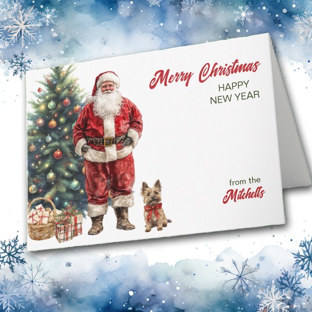 Santa Claus and Cairn Terrier Dog Christmas Holiday Card (Creator Uploaded)