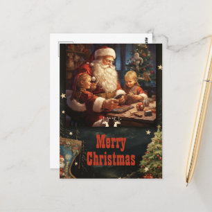 Santa Claus and Children Christmas Painting Postcard
