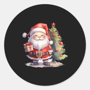Santa Claus And Christmas Tree  Classic Round Sticker