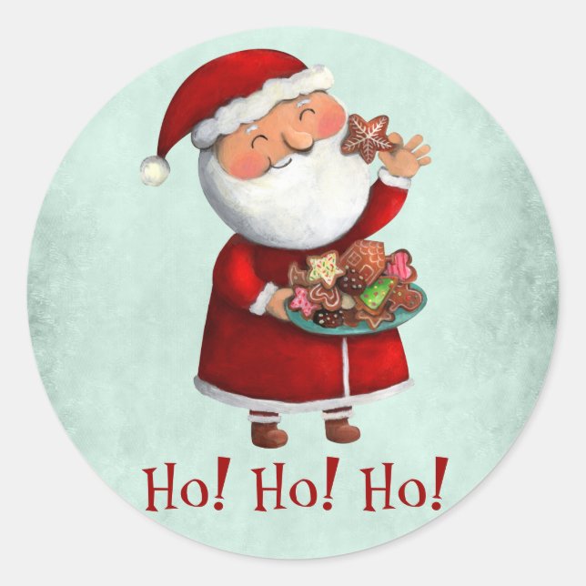 Santa Claus and Cookies Classic Round Sticker (Front)