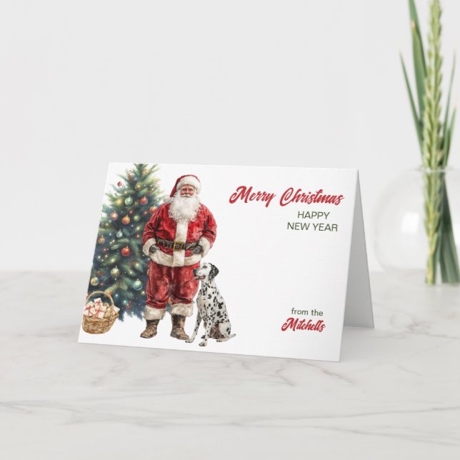 Santa Claus and Dalmatian Dog Christmas Holiday Card (Front)