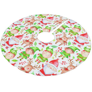 Santa claus and deer pattern brushed polyester tree skirt