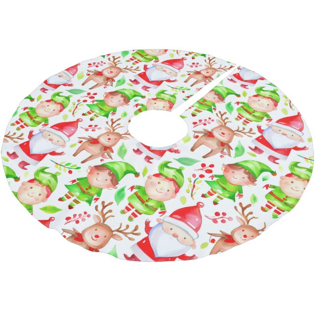 Santa claus and deer pattern brushed polyester tree skirt (Angled)