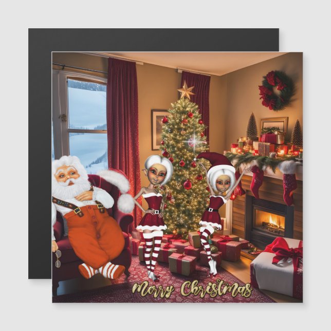 Santa Claus and elves after work. (Front/Back)