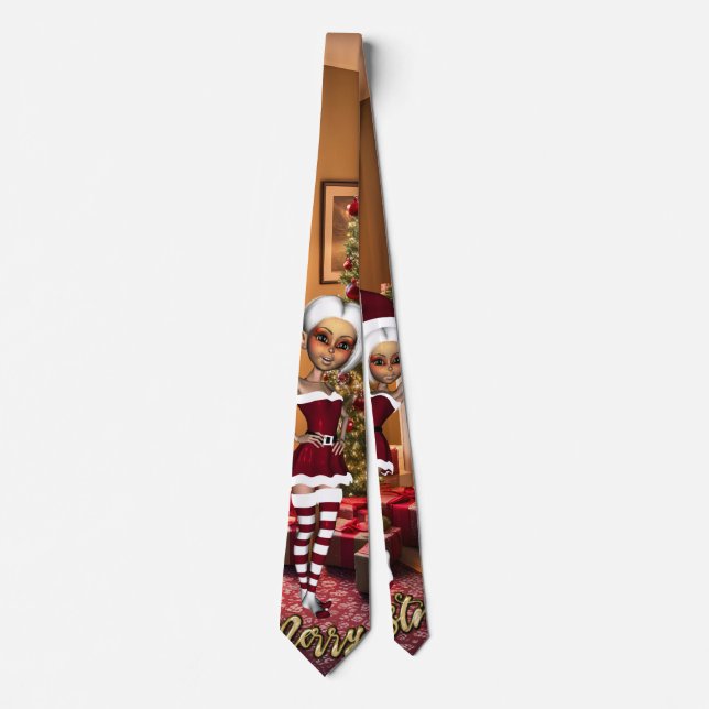 Santa Claus and elves after work. Tie (Front)