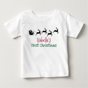 Santa Claus and Flying Reindeer First Christmas Baby T-Shirt