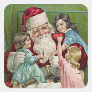 "Santa Claus and Four Children" Square Sticker