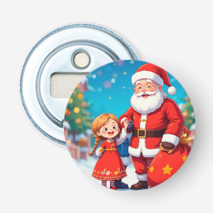 Santa Claus and Girl with a Gift Bag Bottle Opener