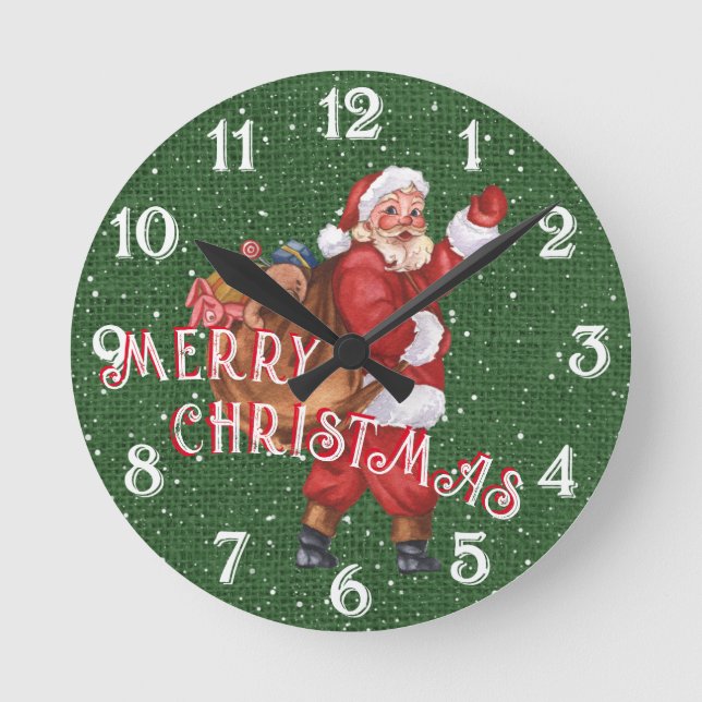 Santa Claus And His Bag Of Toys - Merry Christmas Round Clock (Front)