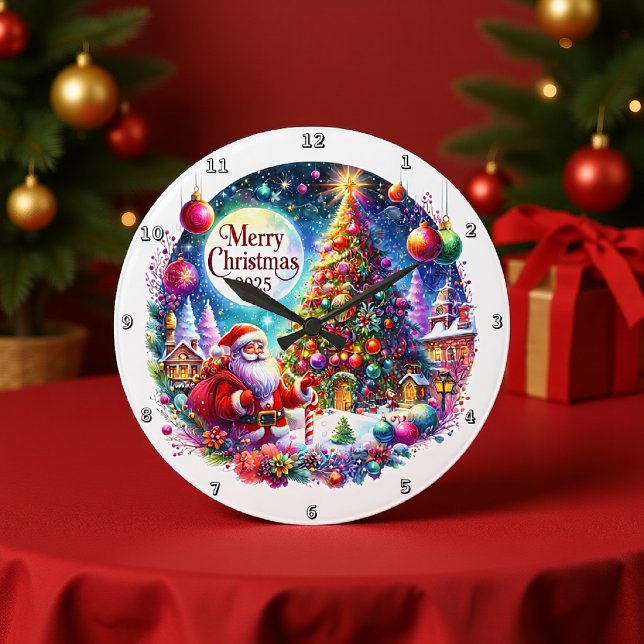 Santa Claus and His Christmas Tree Large Clock (Creator Uploaded)