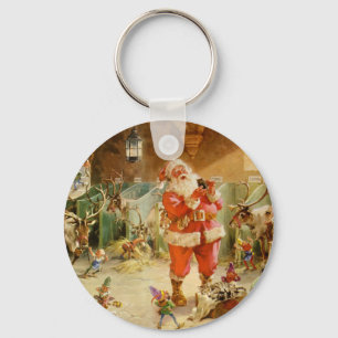 Santa Claus and his Elves in the Reindeer Stable Key Ring