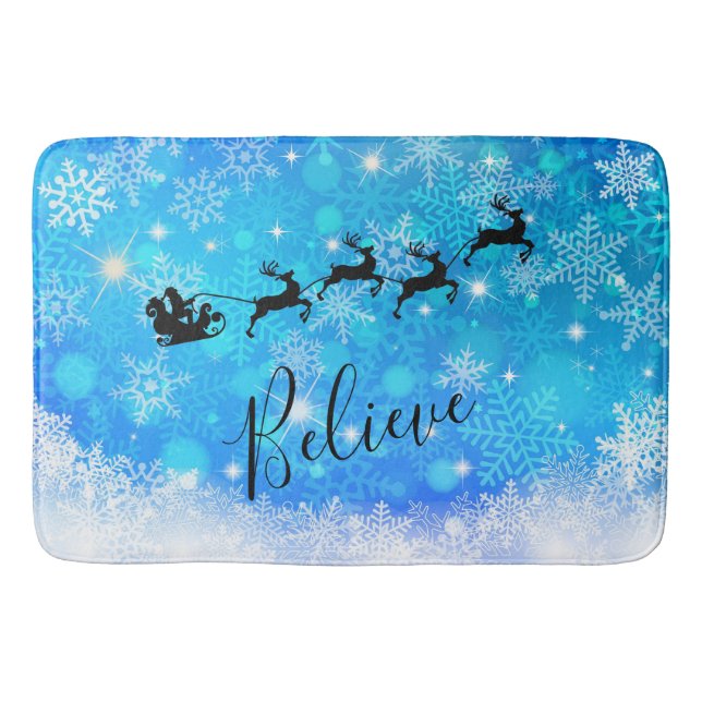 Santa Claus and his Flying Reindeer - Believe Bath Mat (Front)