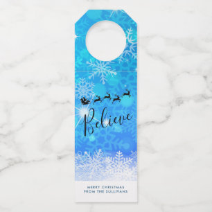 Santa Claus and his Flying Reindeer - Believe Bottle Tag