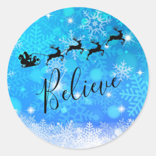 Santa Claus and his Flying Reindeer - Believe Classic Round Sticker